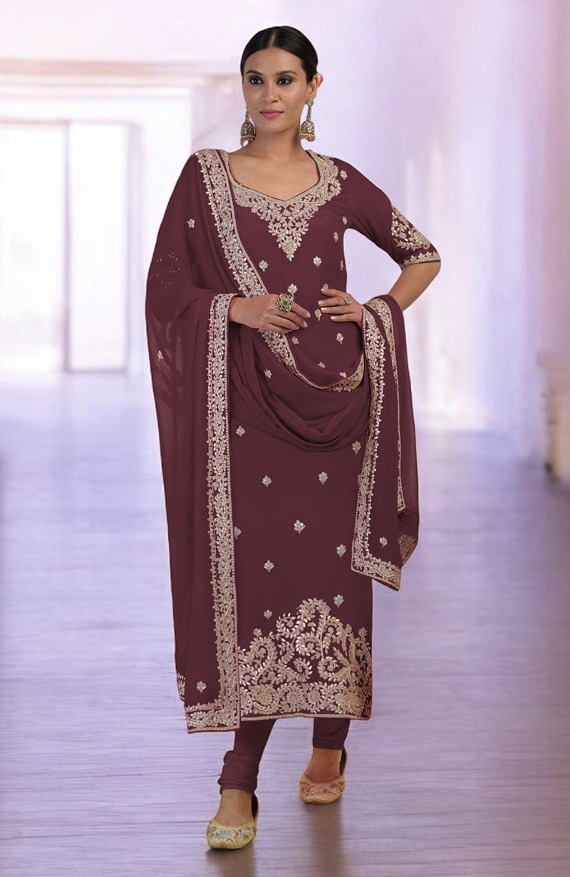 Burgundy Marori Gota Patti & Zardozi Hand Embroidered Kurta  Set
