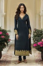 Black Gold Kashmiri Tilla Aari Embroidered Kurta Set