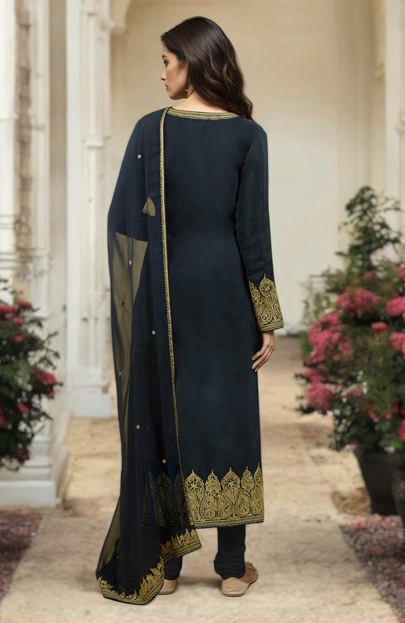 Black Gold Kashmiri Tilla Aari Embroidered Kurta Set