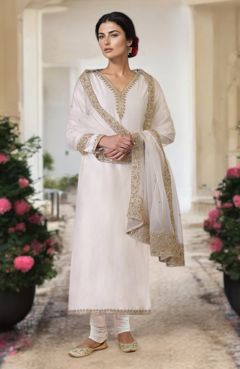Ivory Marori & Zardozi Hand Embroidered Kurta Set