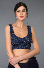 Eclipse Blue Crystal Sequin & Beads Hand Embroidered Blouse