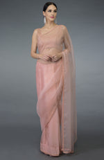 Pastel Peach Beads Hand Embroidered Saree & Blouse
