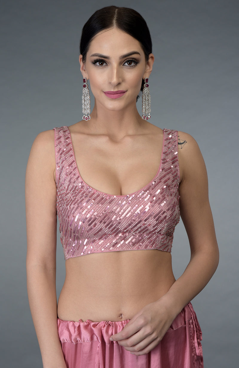 Pressed Rose Sequin & Beads Work Saree with Blouse
