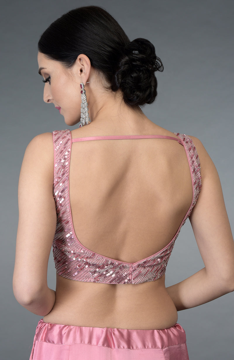 Pressed Rose Sequin & Beads Work Saree with Blouse