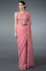 Pressed Rose Sequin & Beads Work Saree with Blouse
