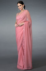 Pressed Rose Sequin & Beads Work Saree with Blouse