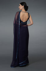 Eclipse Blue Crystal Sequin & Beads Work Saree with Blouse