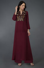 Burgundy Resham Sequin & Beads Embroidered Kurta Set