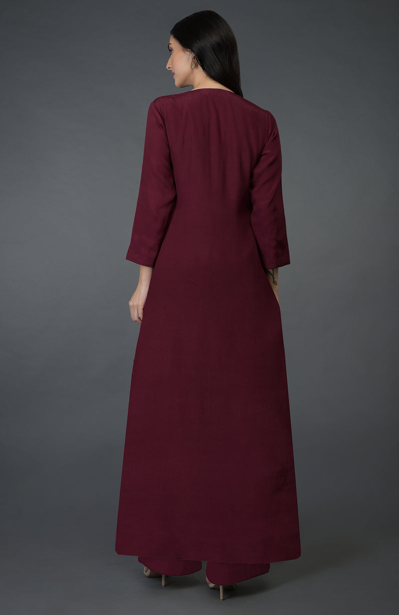 Burgundy Resham Sequin & Beads Embroidered Kurta Set