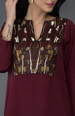 Burgundy Resham Sequin & Beads Embroidered Kurta Set