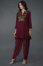 Burgundy Resham Sequin & Beads Embroidered Dhoti Pants Suit