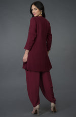 Burgundy Resham Sequin & Beads Embroidered Dhoti Pants Suit