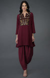 Burgundy Resham Sequin & Beads Embroidered Dhoti Pants Suit