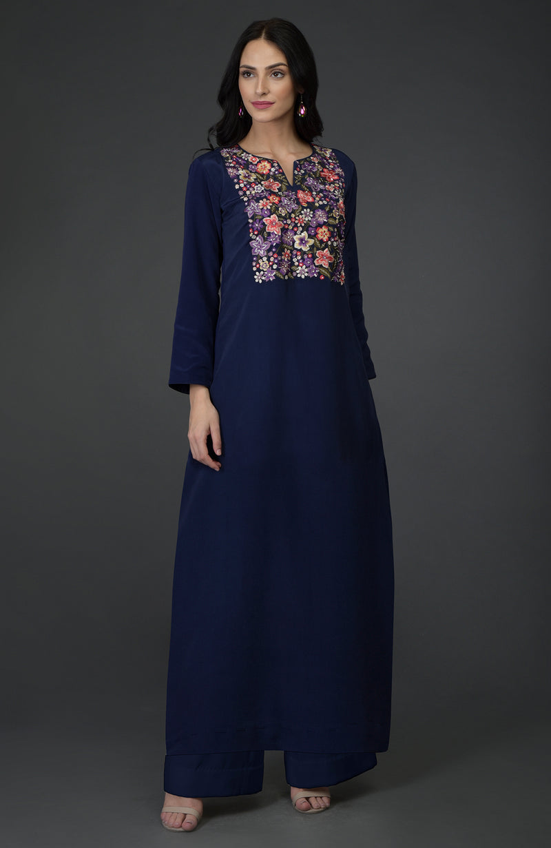 Eclipse Blue Resham Sequin & Beads Embroidered Kurta Set