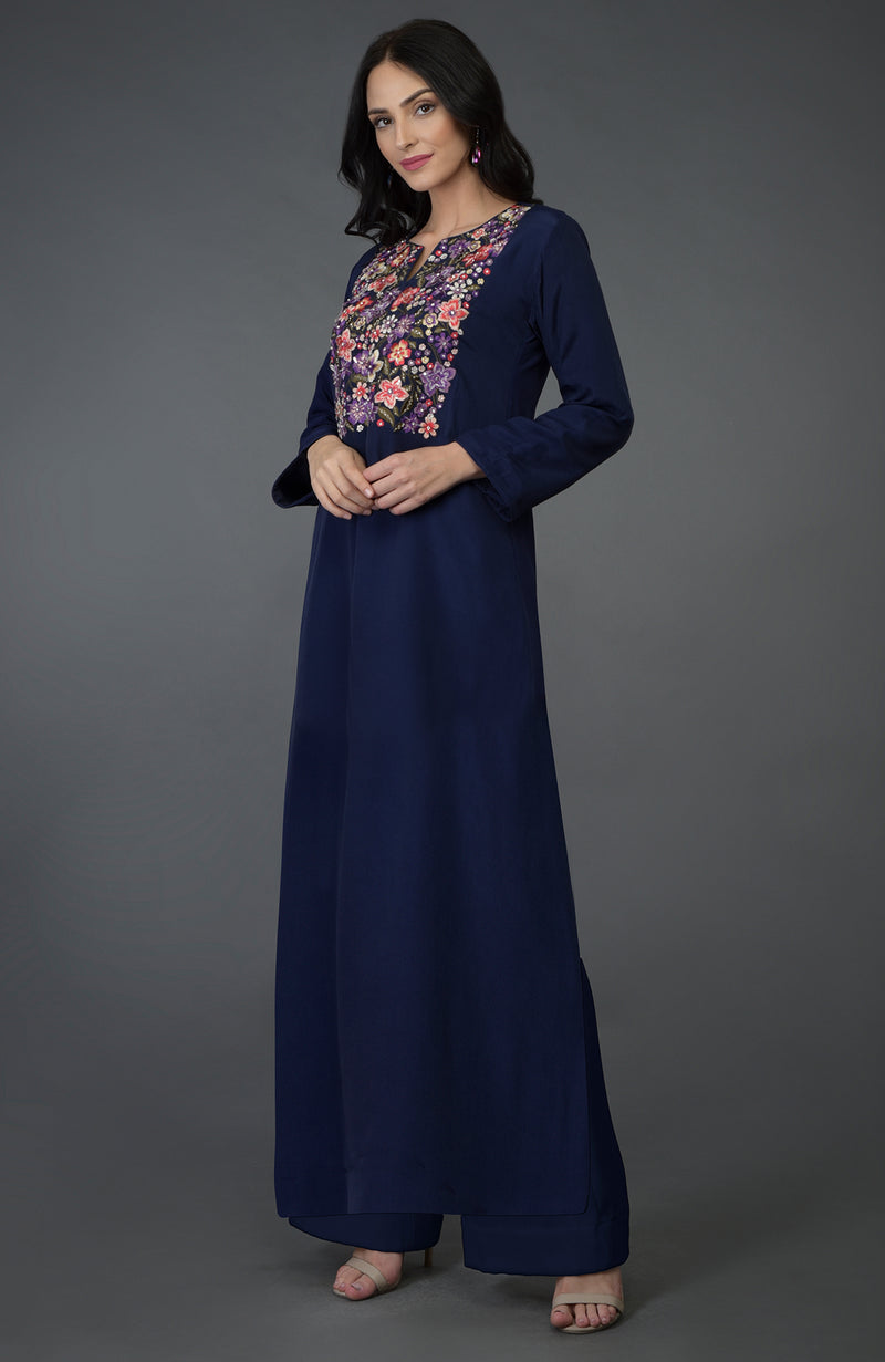 Eclipse Blue Resham Sequin & Beads Embroidered Kurta Set