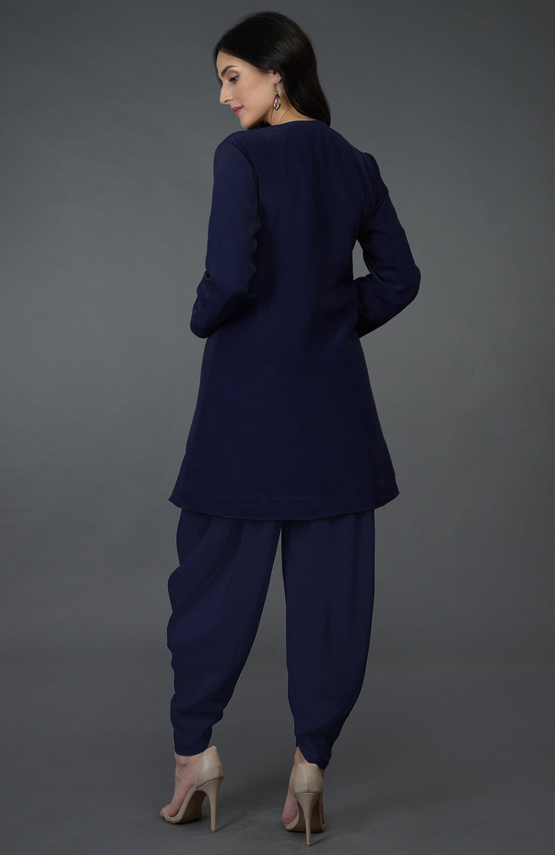 Eclipse Blue Resham Sequin & Beads Work Top with Dhoti Pants