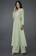 Pista Green Birds & Floral Embroidered Kurta Set