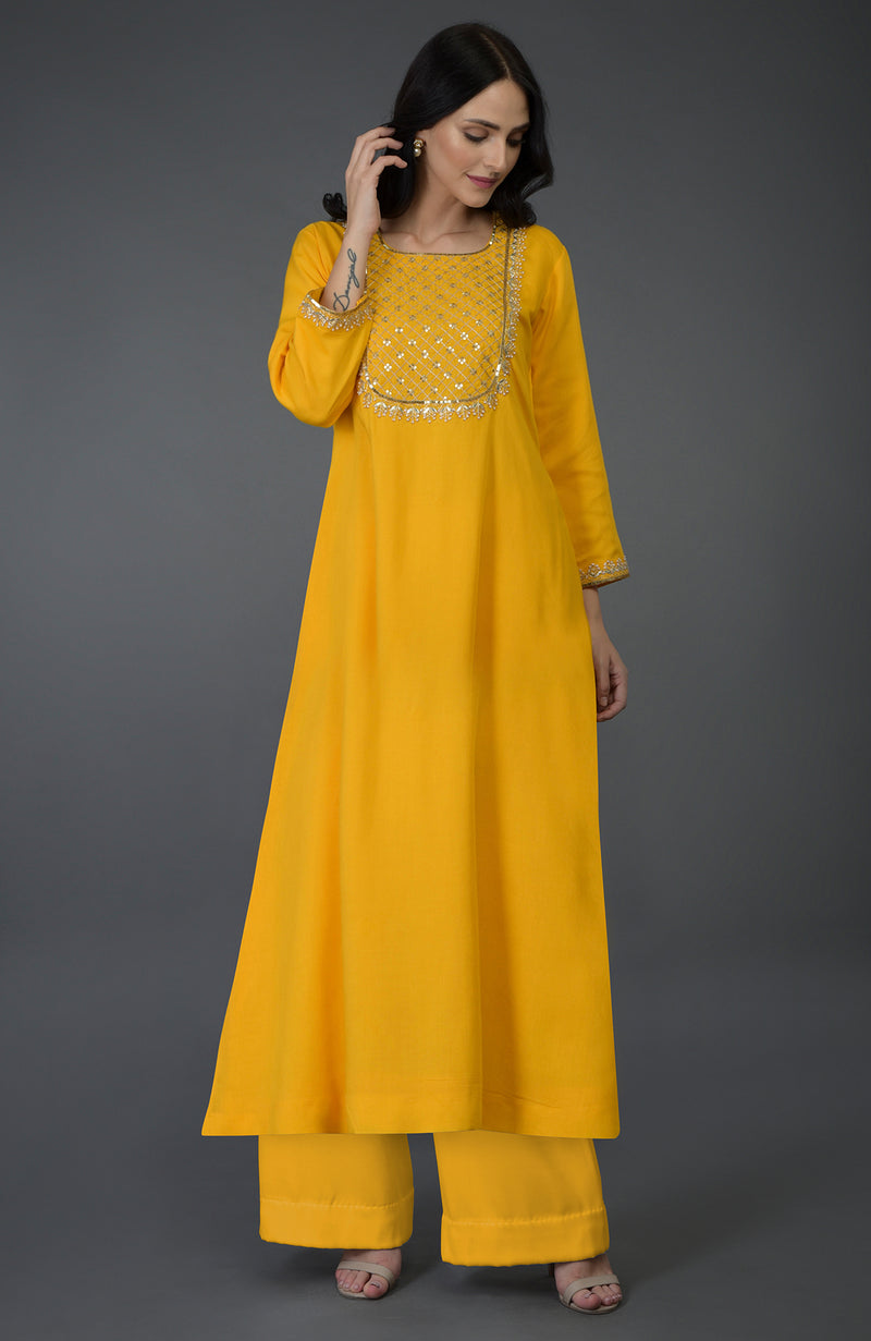 Sunglow Yellow Gota Sequin & Pearl Beads Kurta Set