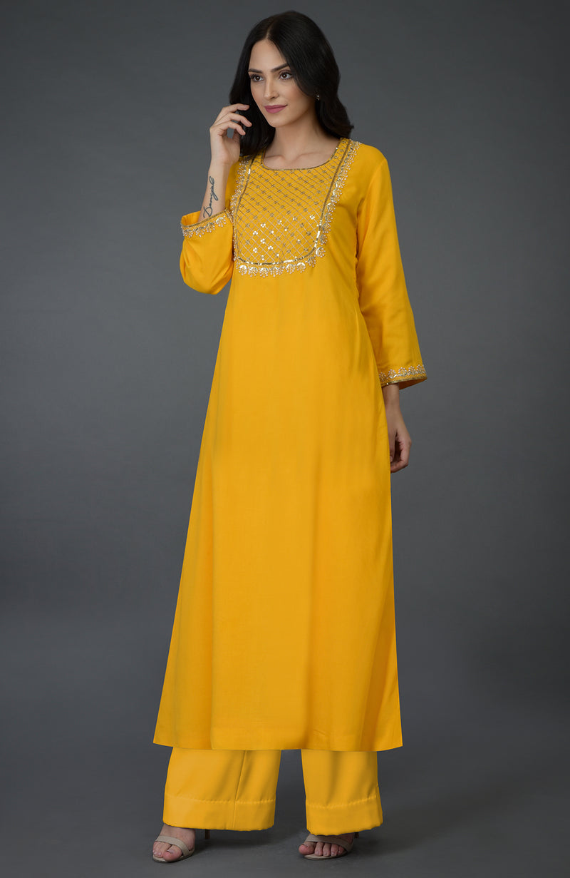 Sunglow Yellow Gota Sequin & Pearl Beads Kurta Set