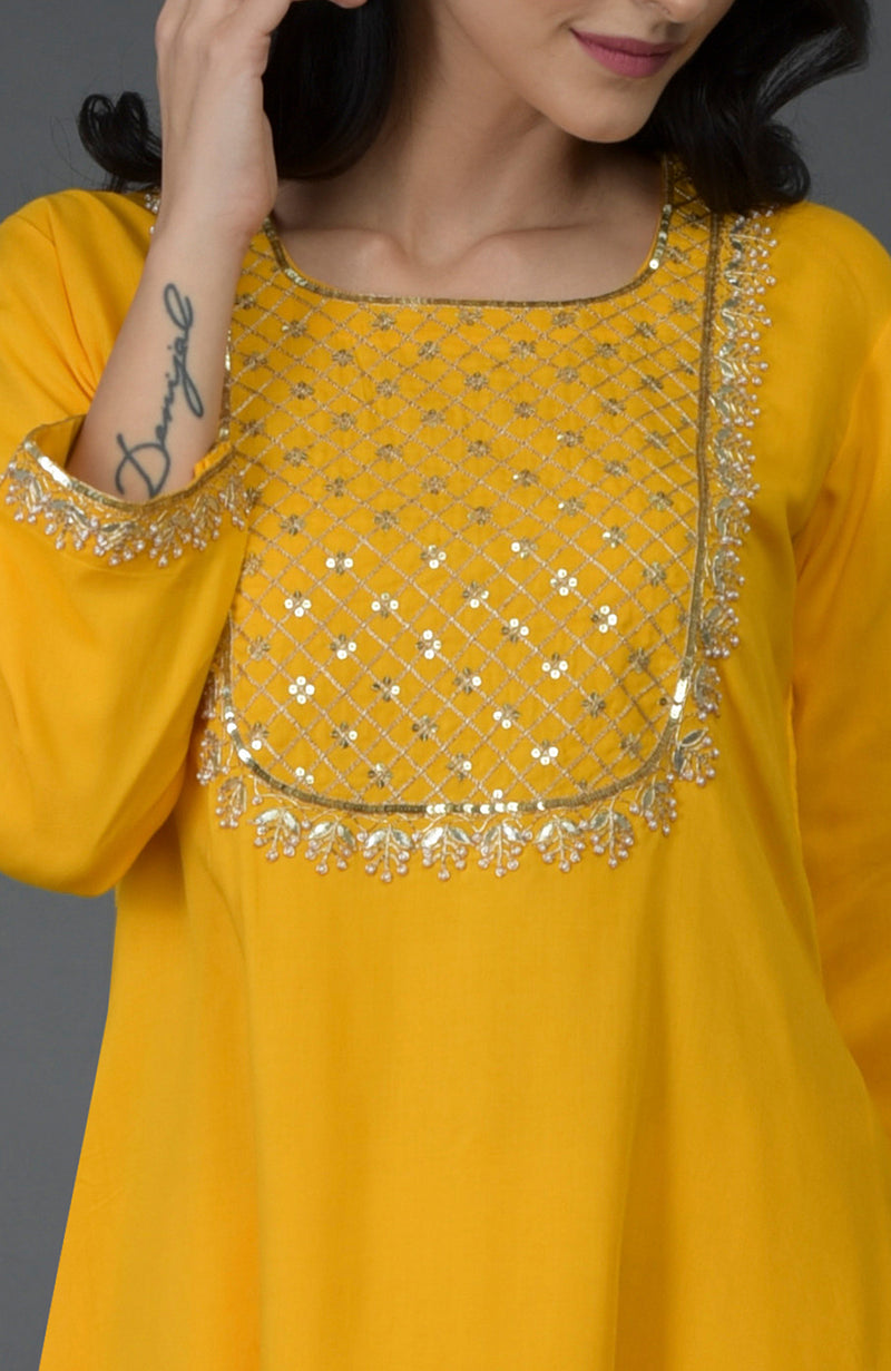 Sunglow Yellow Gota Sequin & Pearl Beads Kurta Set