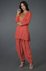 Living Coral Kashmiri Tilla Embroidered Dhoti Pants Suit
