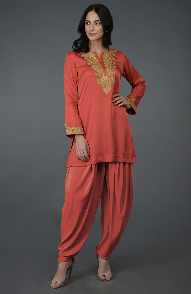 Mulled Grape Kashmiri Tilla Embroidered Dhoti Pants Suit