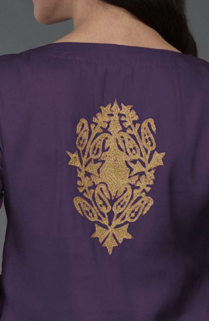 Mulled Grape Kashmiri Tilla Embroidered Dhoti Pants Suit