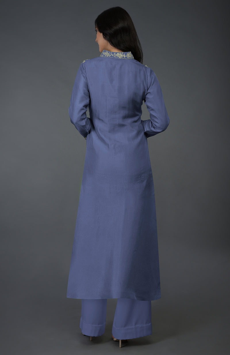 Iris Blue Kashmiri Tilla Embroidered Kurta Set