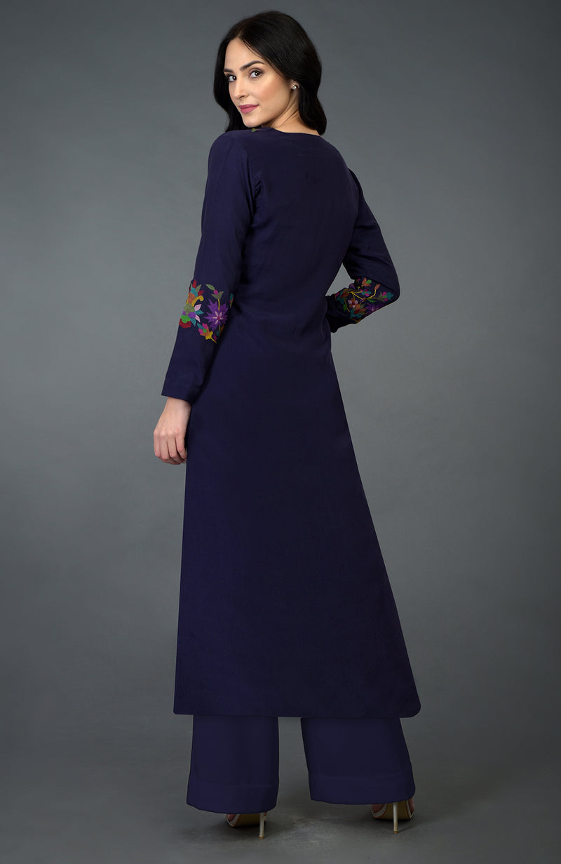 Eclipse Blue Kani Art Embroidered Kurta Set