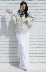 White Frost Sequin Beads and French Wire Hand Embroidered Jacket