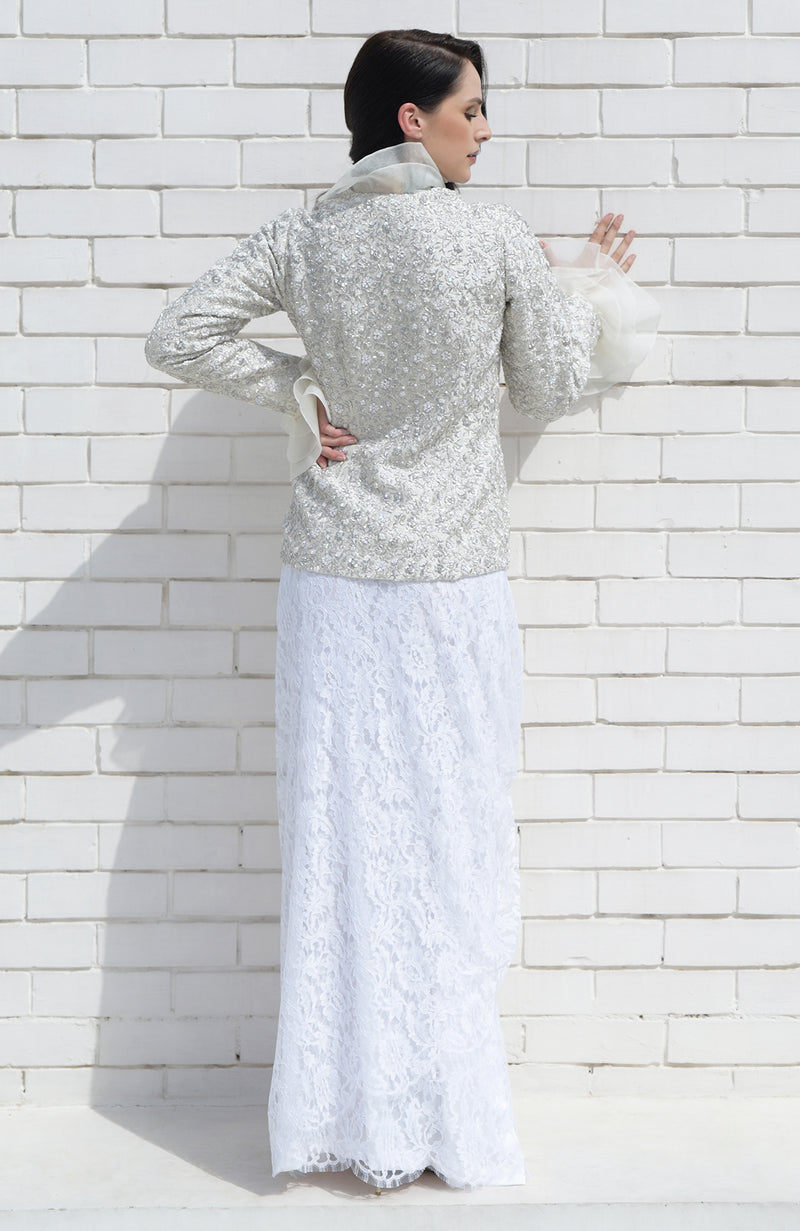 White Frost Sequin Beads and French Wire Hand Embroidered Jacket