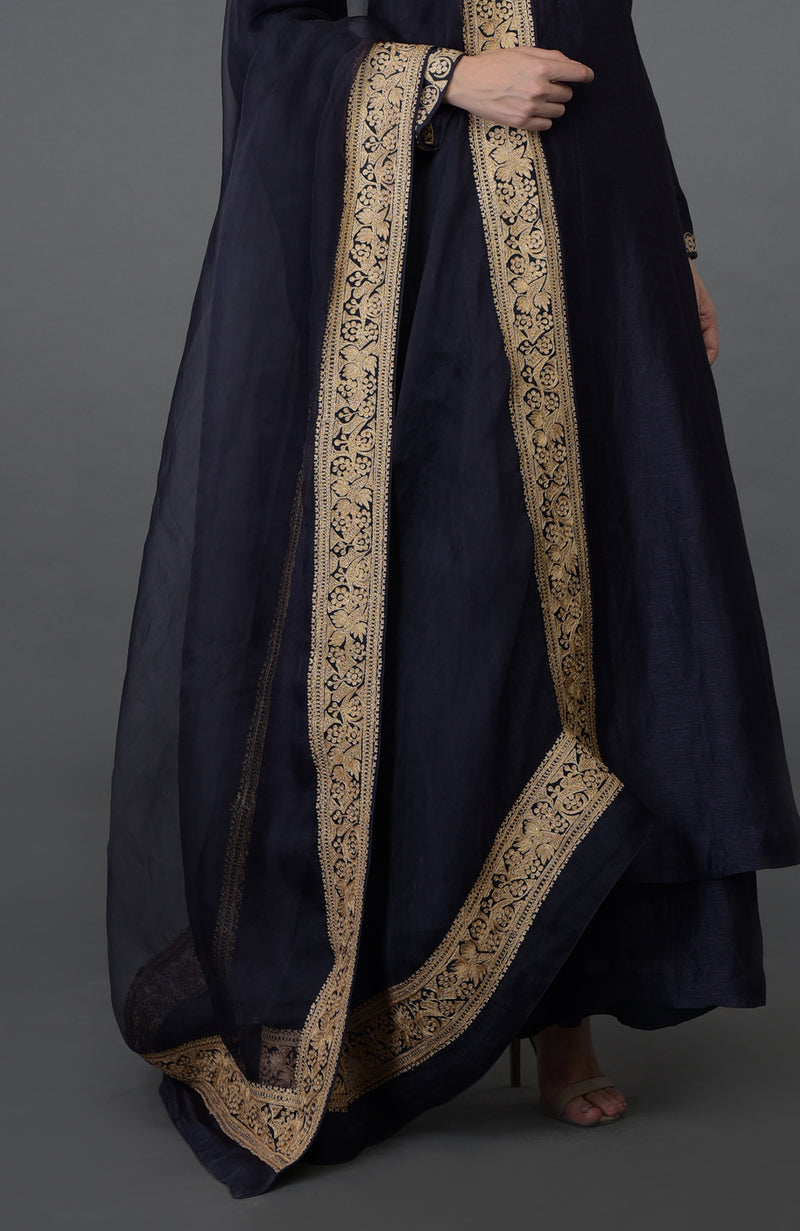 Kashmir Inspired Eclipse Blue Tilla Embroidered Suit