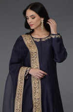 Kashmir Inspired Eclipse Blue Tilla Embroidered Suit