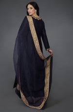 Kashmir Inspired Eclipse Blue Tilla Embroidered Suit