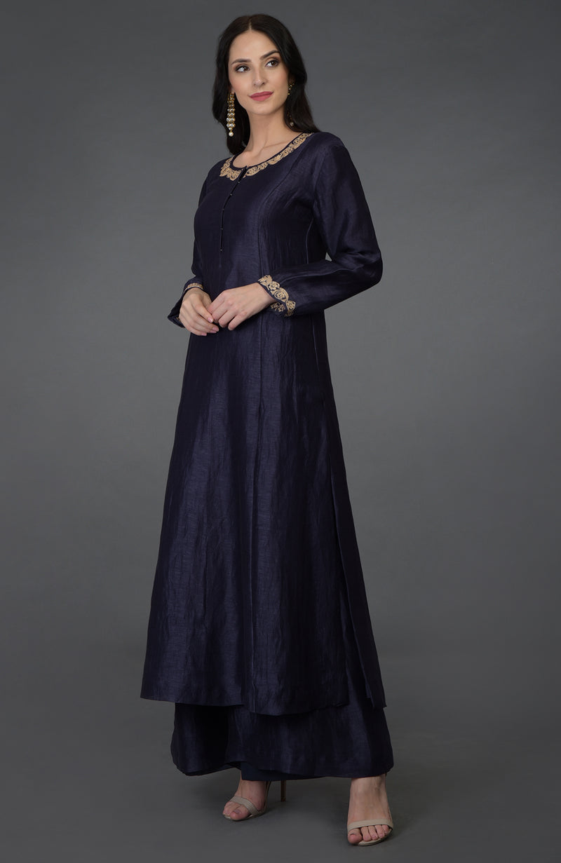 Kashmir Inspired Eclipse Blue Tilla Embroidered Suit