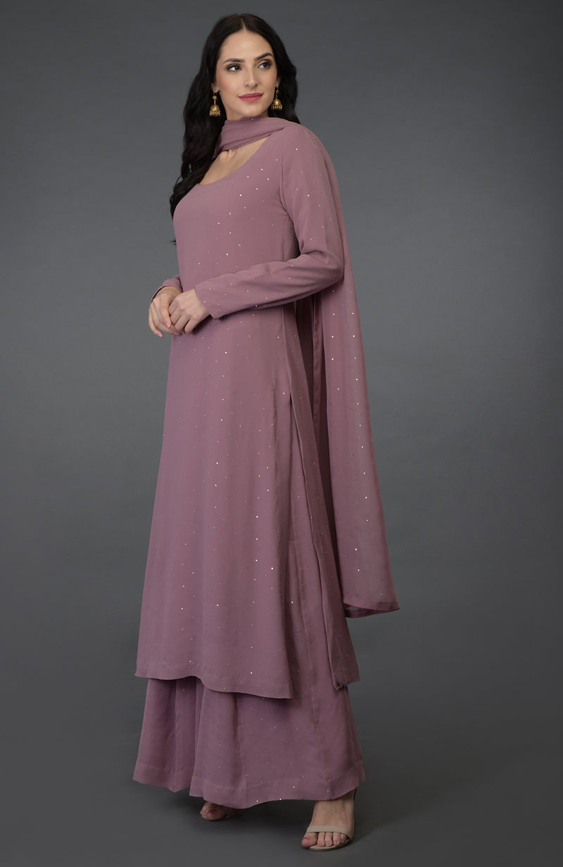 Lilac Handcrafted Mukaish Farshi Palazzo Suit