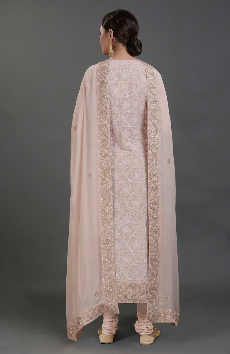 Oyster Pink Chikankari & Gota Patti Hand Embroidered Kurta Set