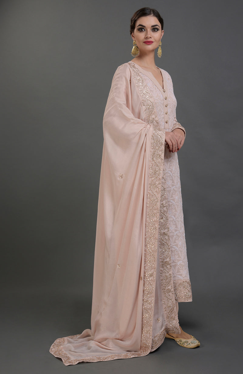 Oyster Pink Chikankari & Gota Patti Hand Embroidered Kurta Set