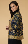Midnight Blue Parsi Gara Embroidered Shrug Jacket
