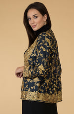 Midnight Blue Parsi Gara Embroidered Shrug Jacket