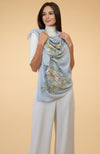 Serenity Blue Floral-Birds Embroidered Pure Cashmere Stole