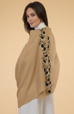 Camel Beige Floral Hand Embroidered Pure Cashmere Stole