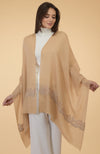 Nude Beige Floral & Crystal Embroidered Pure Cashmere Stole