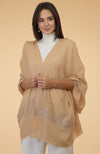 Nude Beige Floral & Crystal Embroidered Pure Cashmere Stole