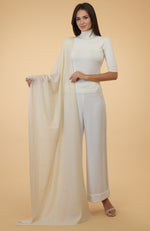 Ivory Beads & Crystal Hand Embroidered Pure Cashmere Stole