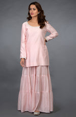 Pink-Silver Zari Beads & Sequin Embroidered Gharara Suit