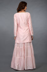 Pink-Silver Zari Beads & Sequin Embroidered Gharara Suit