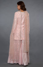 Pink-Silver Zari Beads & Sequin Embroidered Gharara Suit