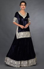 Midnight Blue Kashmiri Tilla Embroidered Lehenga Outfit