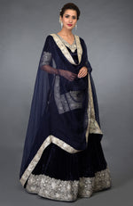Midnight Blue Kashmiri Tilla Embroidered Lehenga Outfit